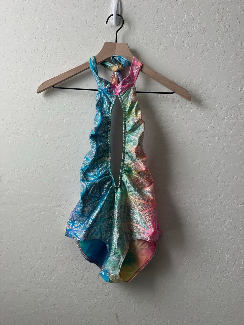 J. Valentine Rainbow One Piece Rave Swim Onesie Shimmer Geometric Tie Dye S/M